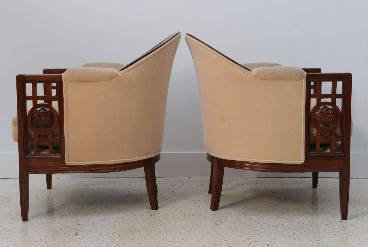 Mid-20th Century Fine Pair of French Art Deco Mahogany Chairs, Paul Follot For Sale