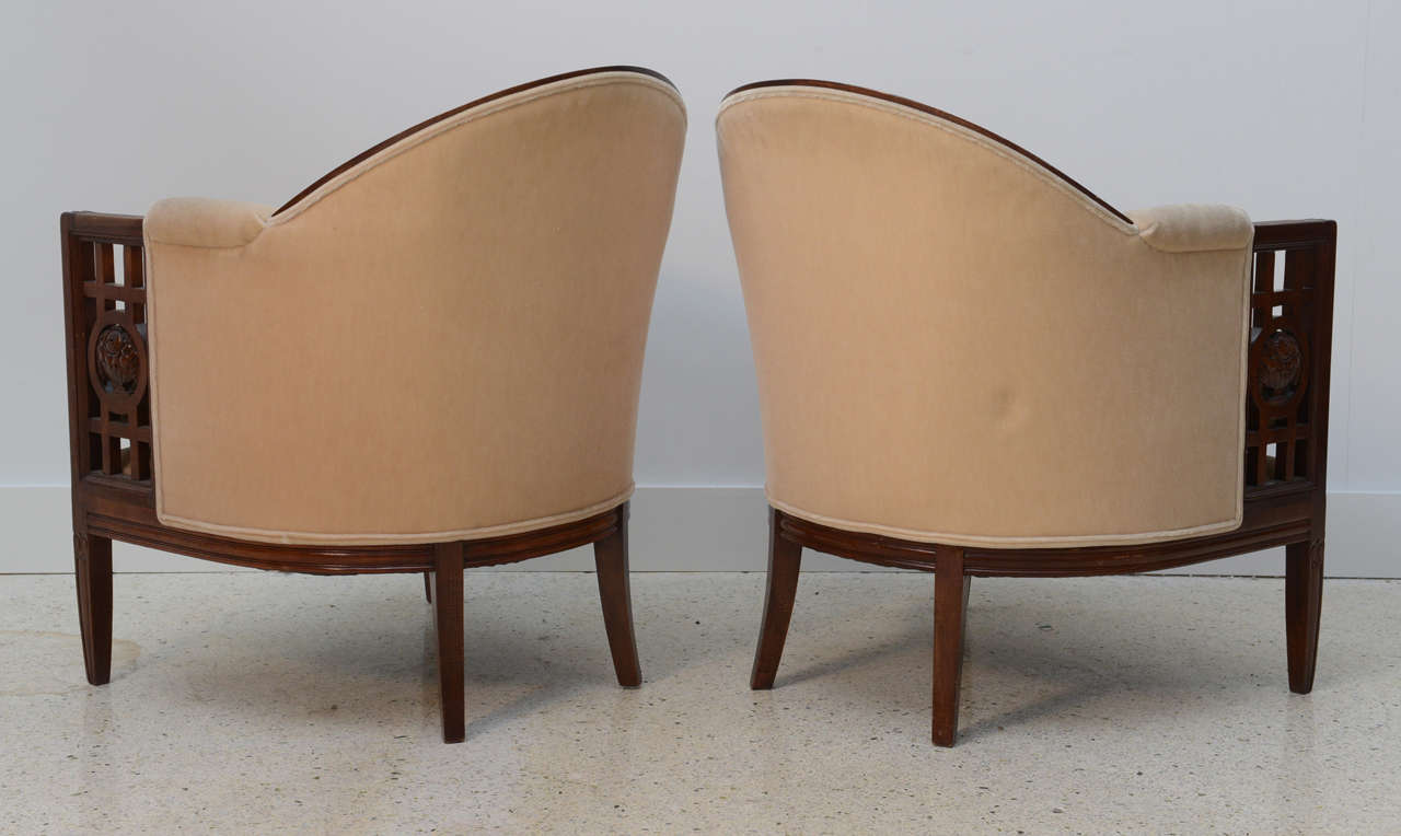 Fine Pair of French Art Deco Mahogany Chairs, Paul Follot For Sale 1