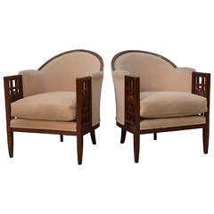 Fine Pair of French Art Deco Mahogany Chairs, Paul Follot 1