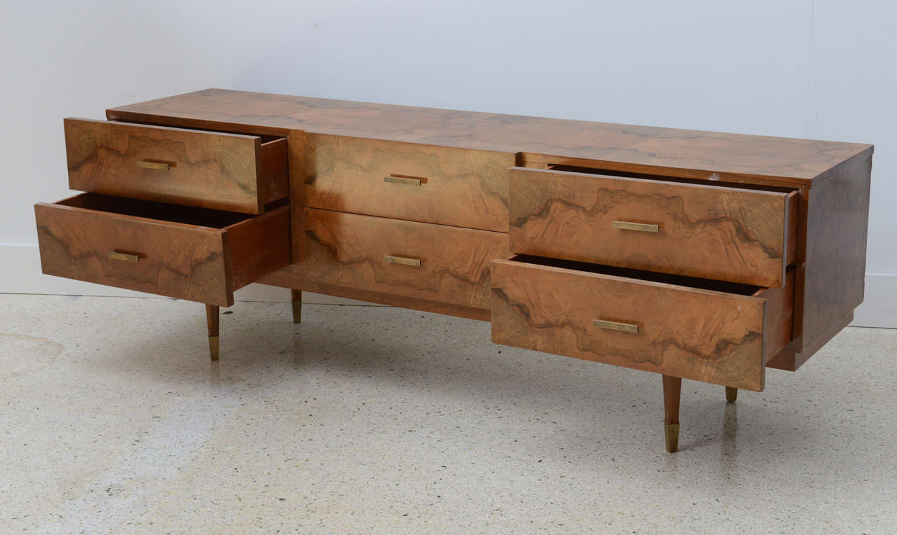 Mid-Century Modern Italian Modern Root Wood Six-Drawer Buffet or Chest of Drawers, Style of Ponti