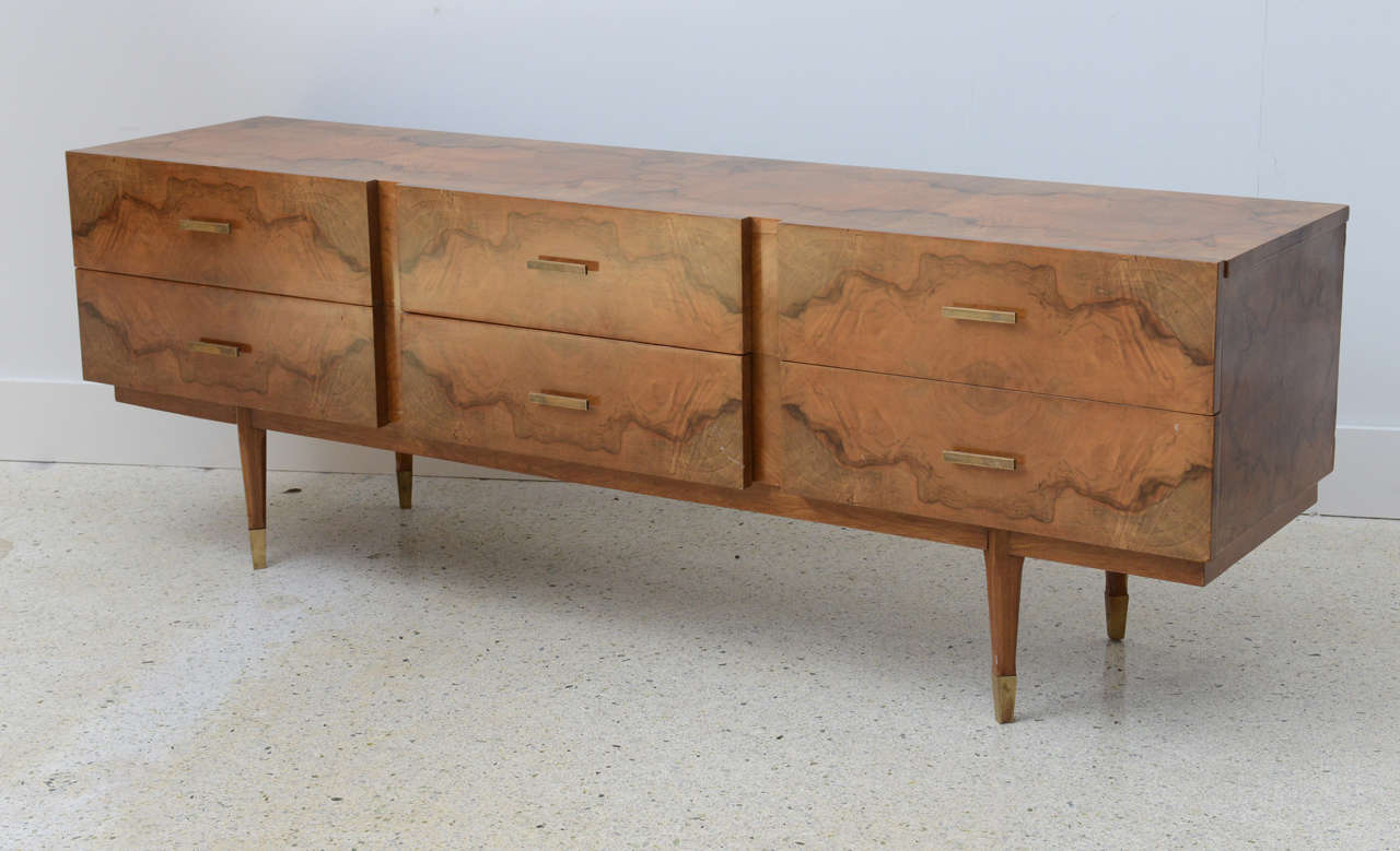 Italian Modern Root Wood Six-Drawer Buffet or Chest of Drawers, Style of Ponti In Excellent Condition In Hollywood, FL