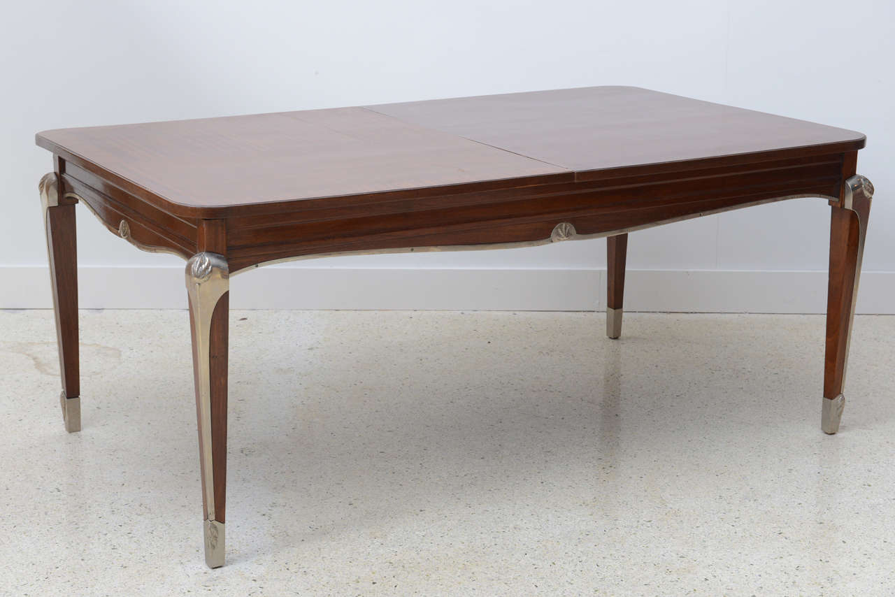 French Late Art Deco Palisander Extension Dining Table by Jean Pascaud For Sale