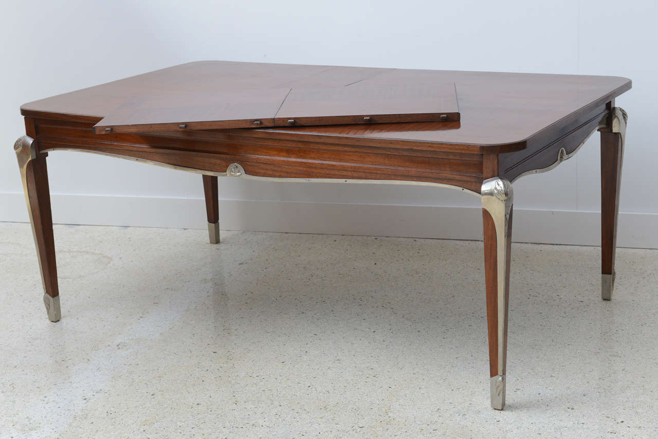 Bronze Late Art Deco Palisander Extension Dining Table by Jean Pascaud For Sale
