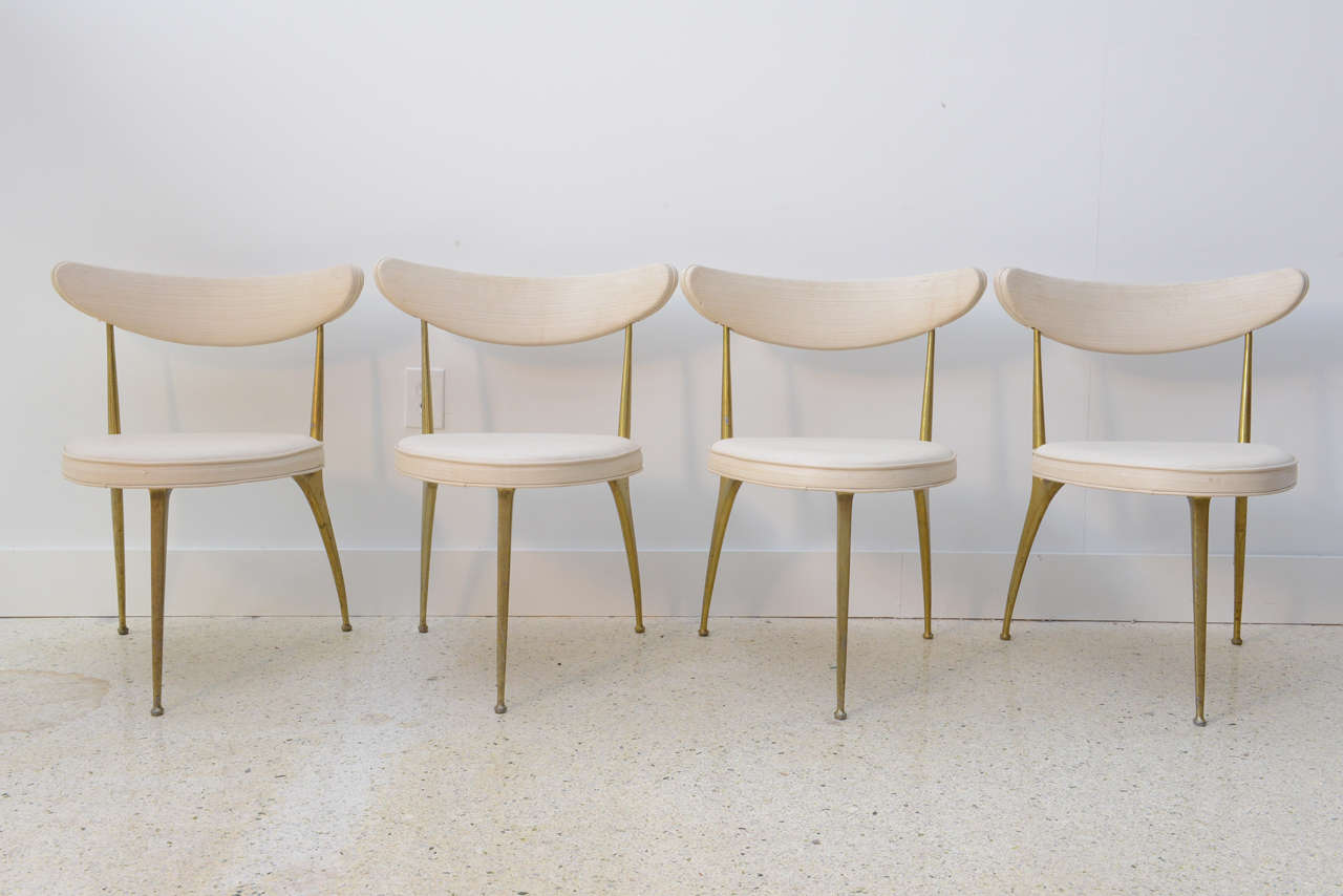 Mid-Century Modern A Pair of Italian Modern Brass Klismos Chairs, Style of Ponti