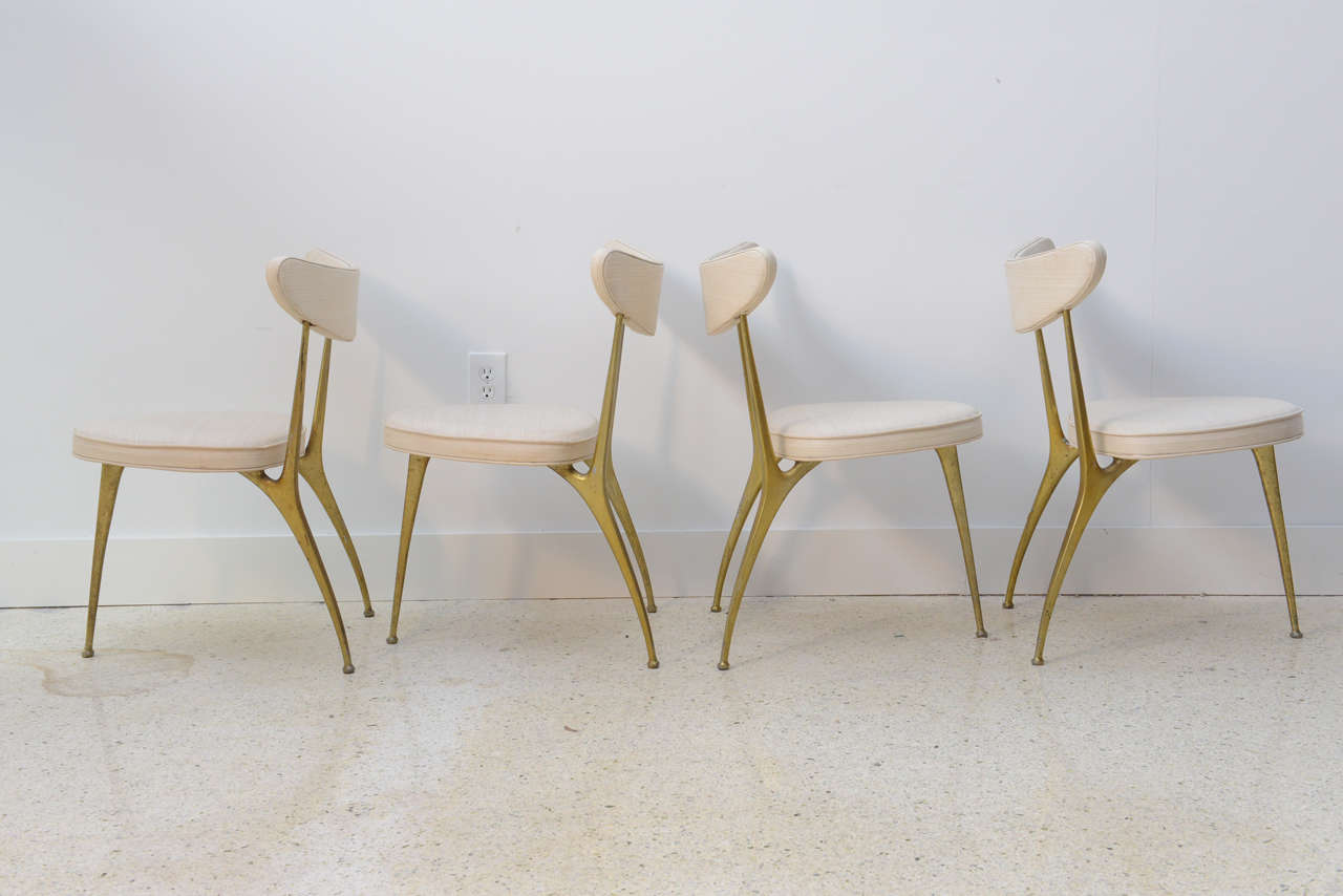 A Pair of Italian Modern Brass Klismos Chairs, Style of Ponti In Excellent Condition In Hollywood, FL