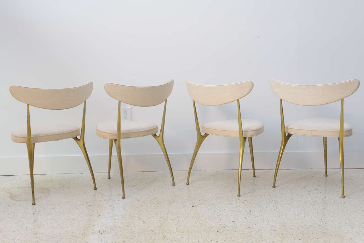 Mid-20th Century A Pair of Italian Modern Brass Klismos Chairs, Style of Ponti