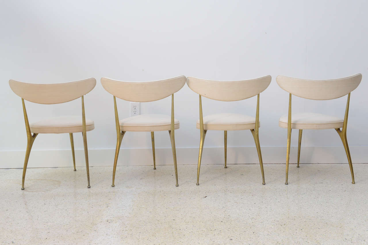 A Pair of Italian Modern Brass Klismos Chairs, Style of Ponti 1