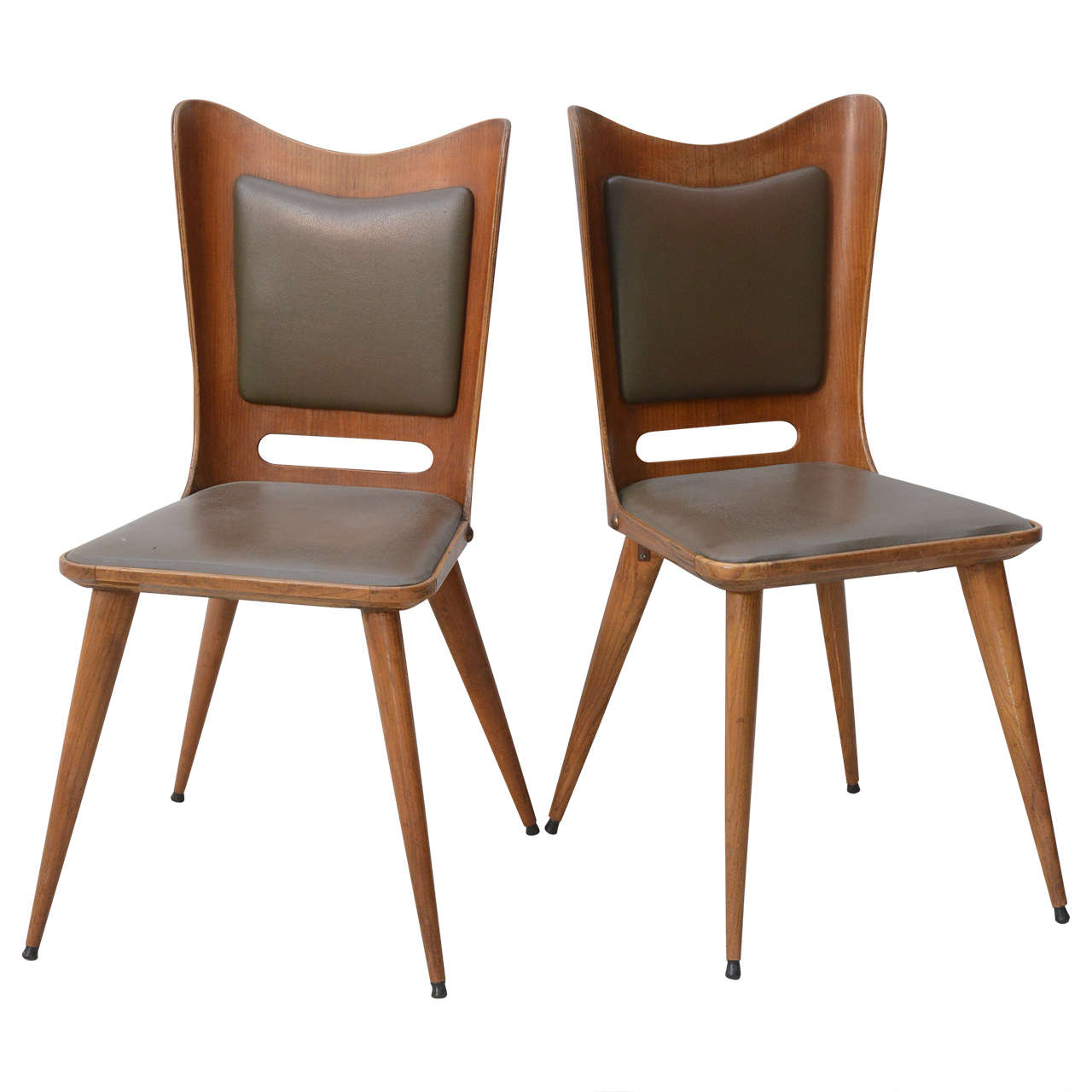 Pair of Italian Modern Walnut Side Chairs, Guglielmo Ulrich