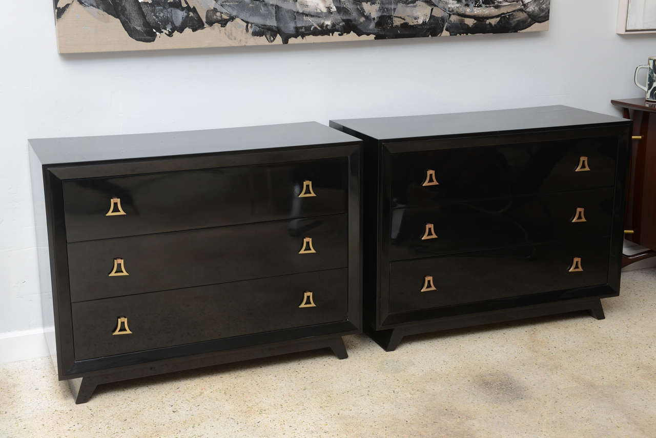 Mid-Century Modern Pair of American Modern Black Lacquer Chests, Style of Tommi Parzinger