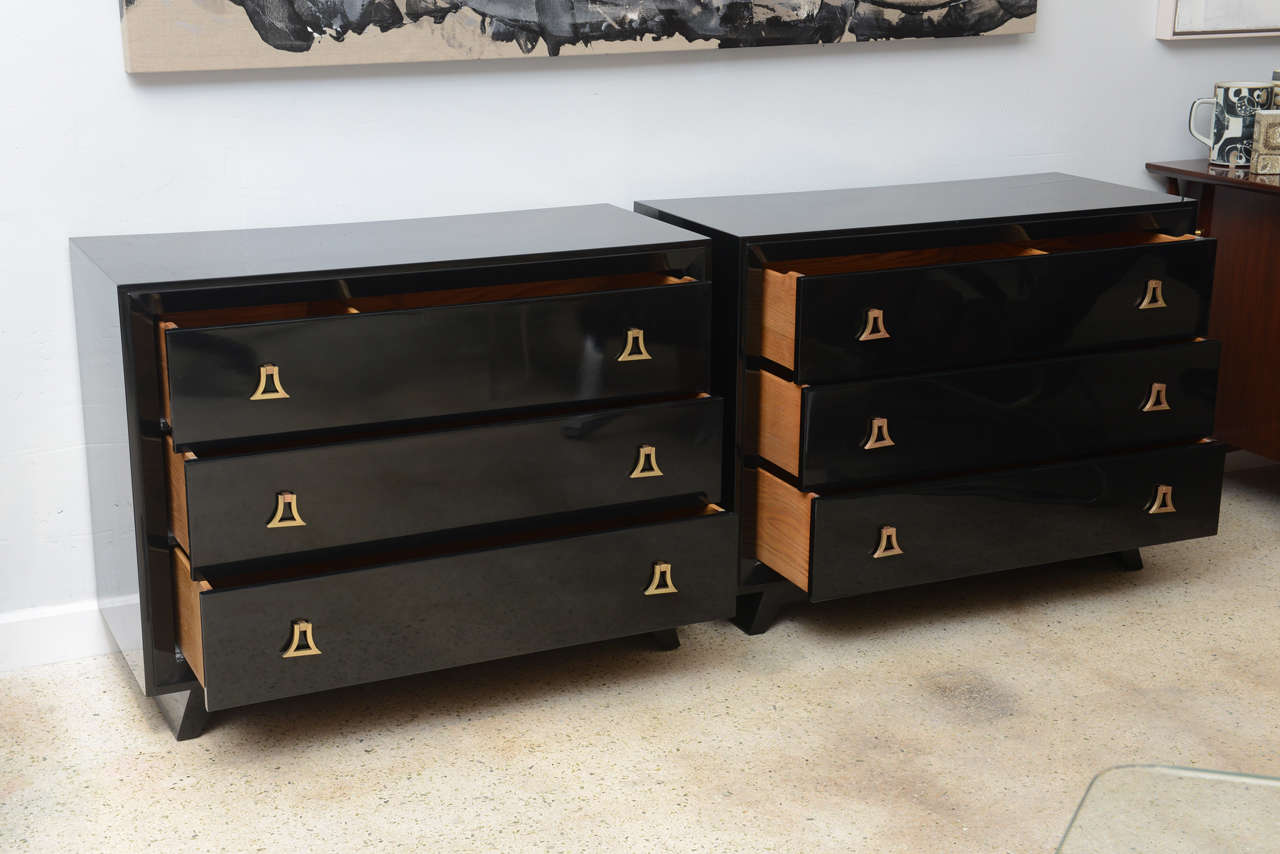Pair of American Modern Black Lacquer Chests, Style of Tommi Parzinger In Excellent Condition In Hollywood, FL