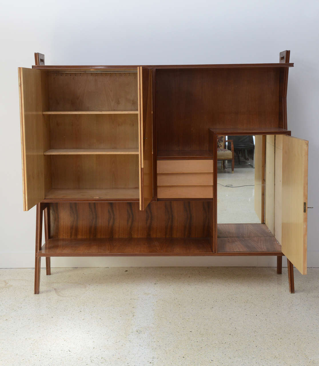 Italian Modern Walnut, Birch and Mahogany or Bookcase, Arturo