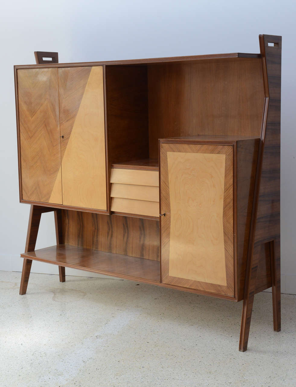 Italian Modern Walnut, Birch and Mahogany or Bookcase, Arturo