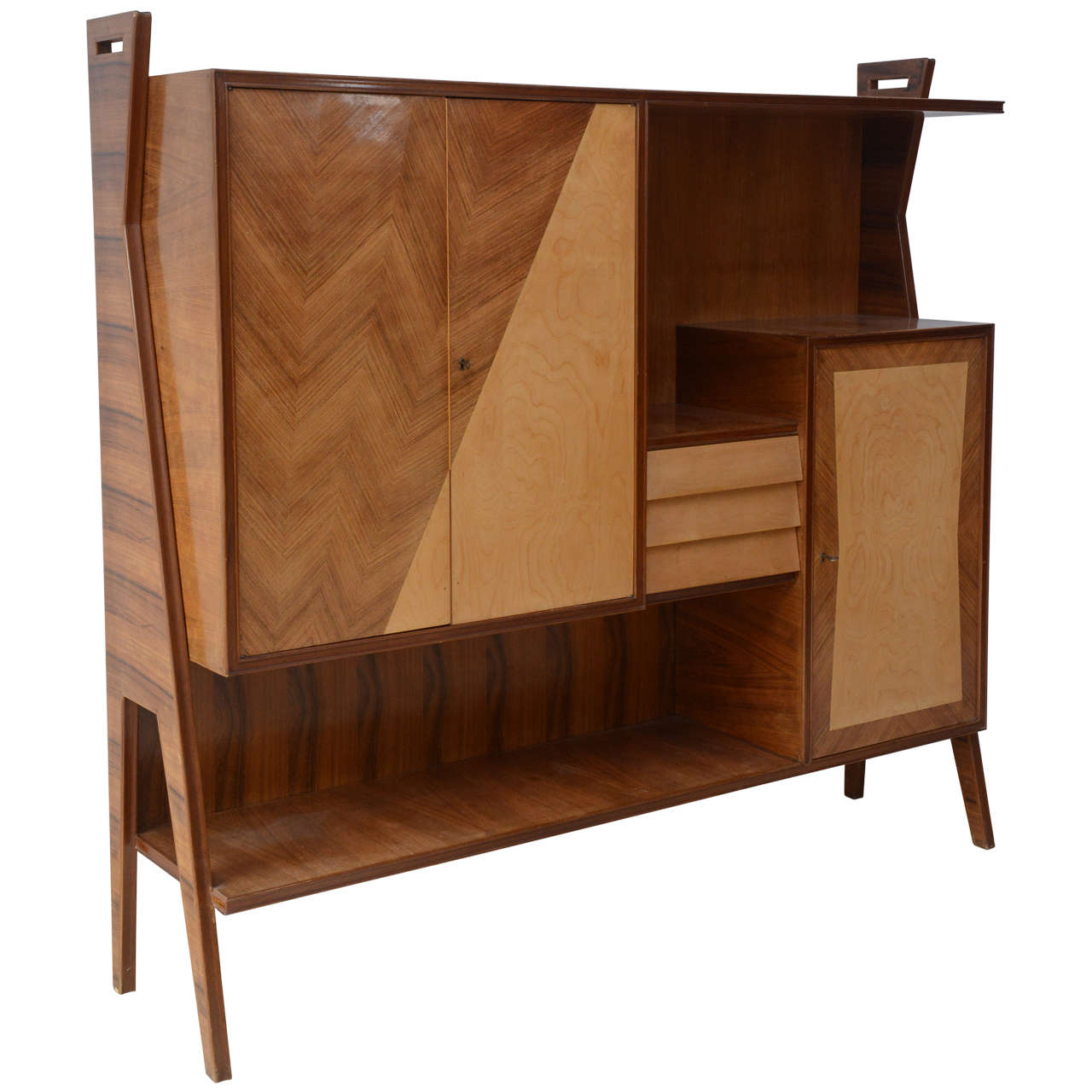 Italian Modern Walnut, Birch and Mahogany or Bookcase, Arturo