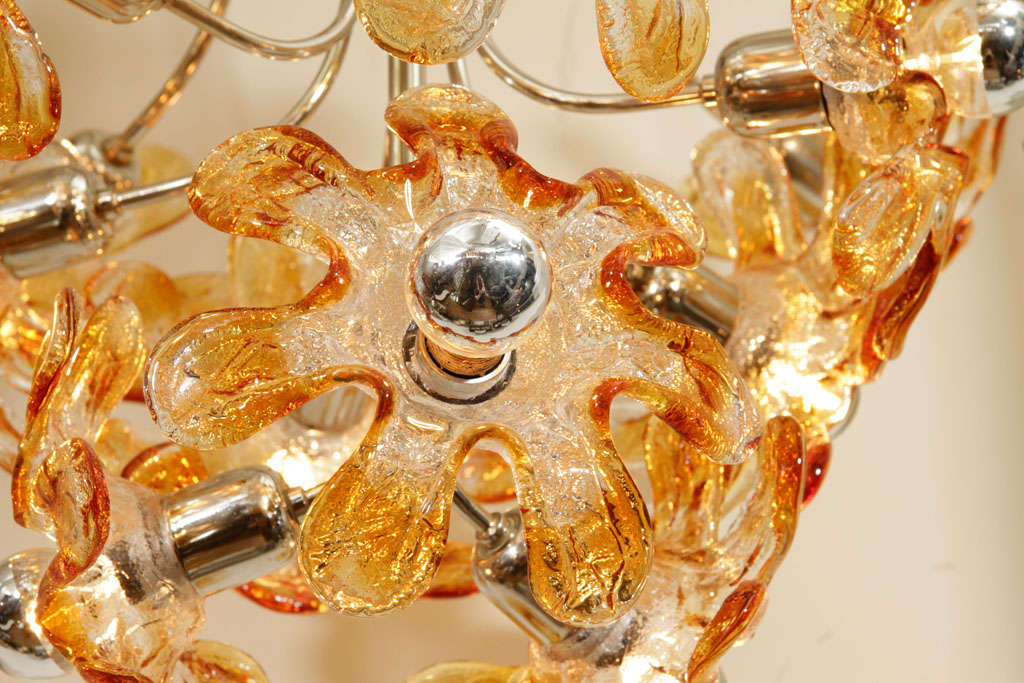 Clear and amber glass flower ceiling fixture by Mazzega