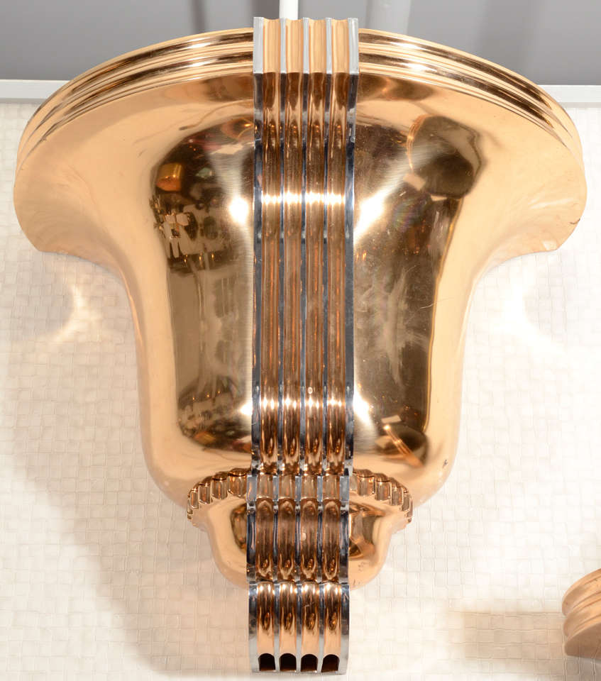 French Awesome Pair of Art Deco Polished Bronze Sconces For Sale