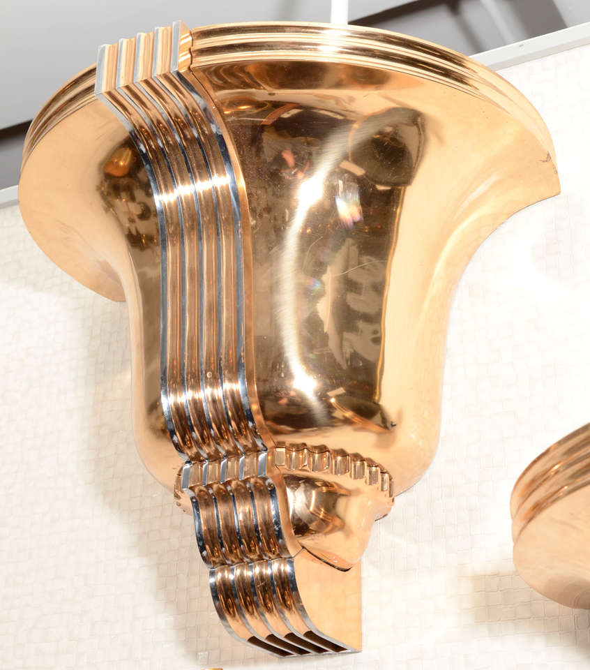 Mid-20th Century Awesome Pair of Art Deco Polished Bronze Sconces For Sale
