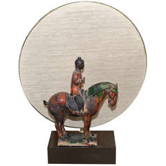 1960s Chinese Horseman and Rising Sun Lamp