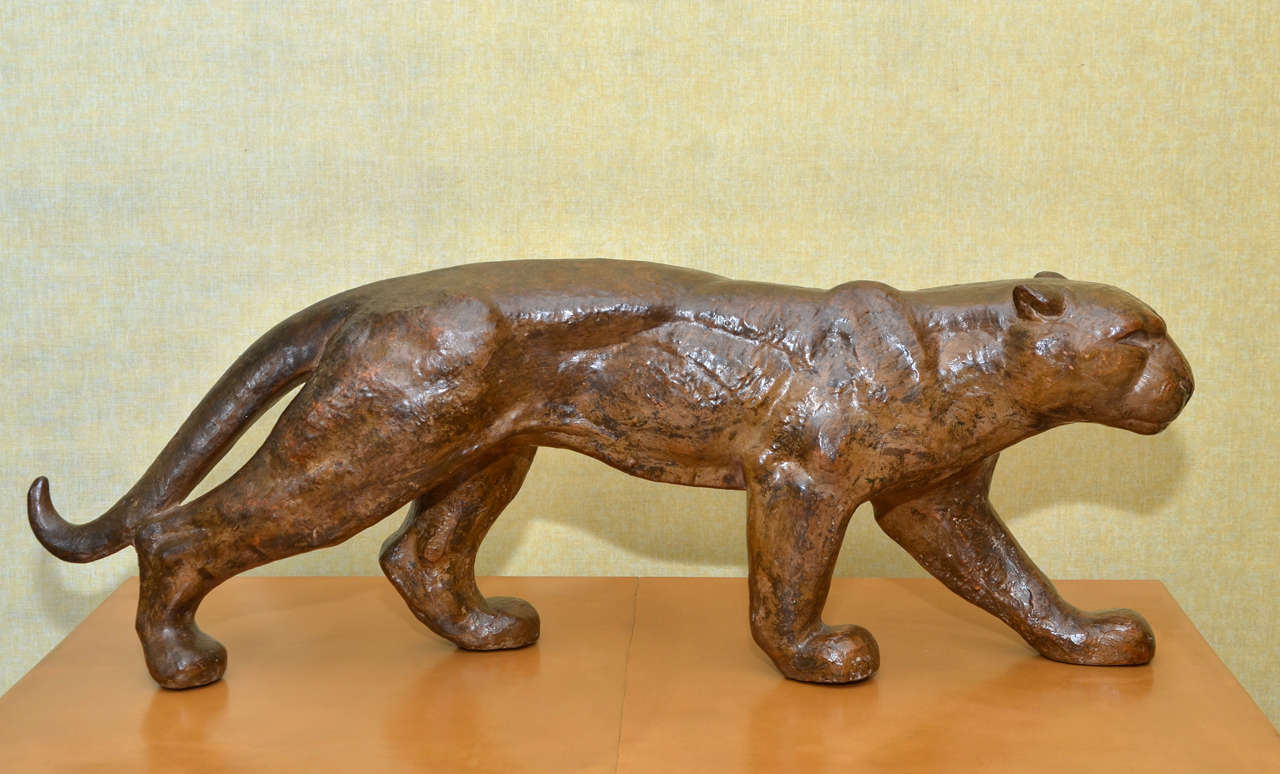 1930s Terracotta Statuette of a Panther Signed by Vago