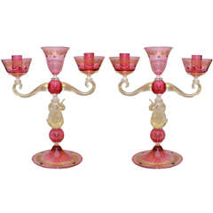 Two 1940-1950 Murano Glass Candleholders
