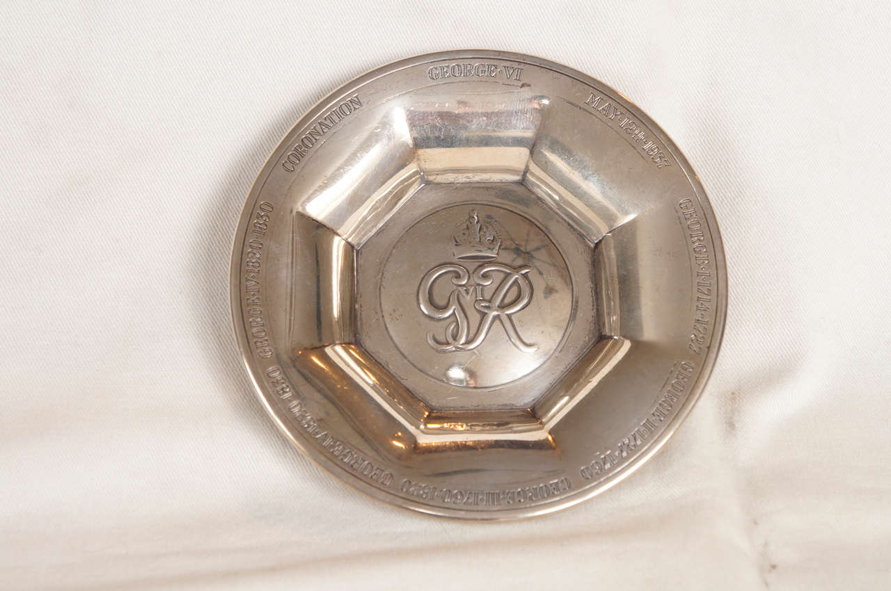Sterling silver George VI coronation souvenir, May 12, 1937, also dated with all the previous King George's reign dates.
