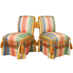 Pair of Silk Taffeta Upholstered Slipper Chairs