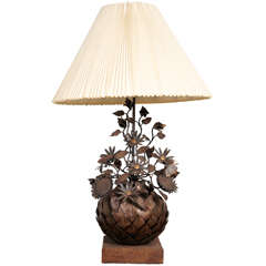 Wrought Metal Lamp with Artichokes and Sunflowers