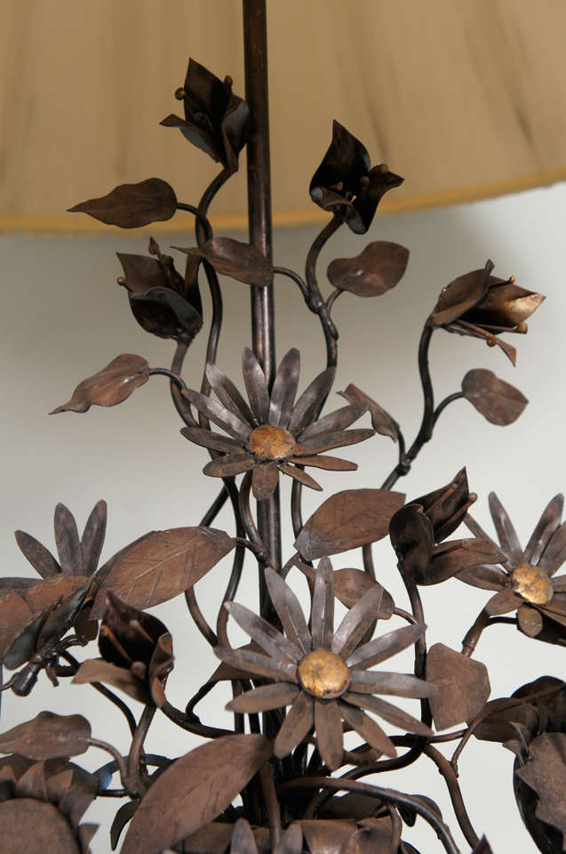 Unknown Wrought Metal Lamp with Artichokes and Sunflowers