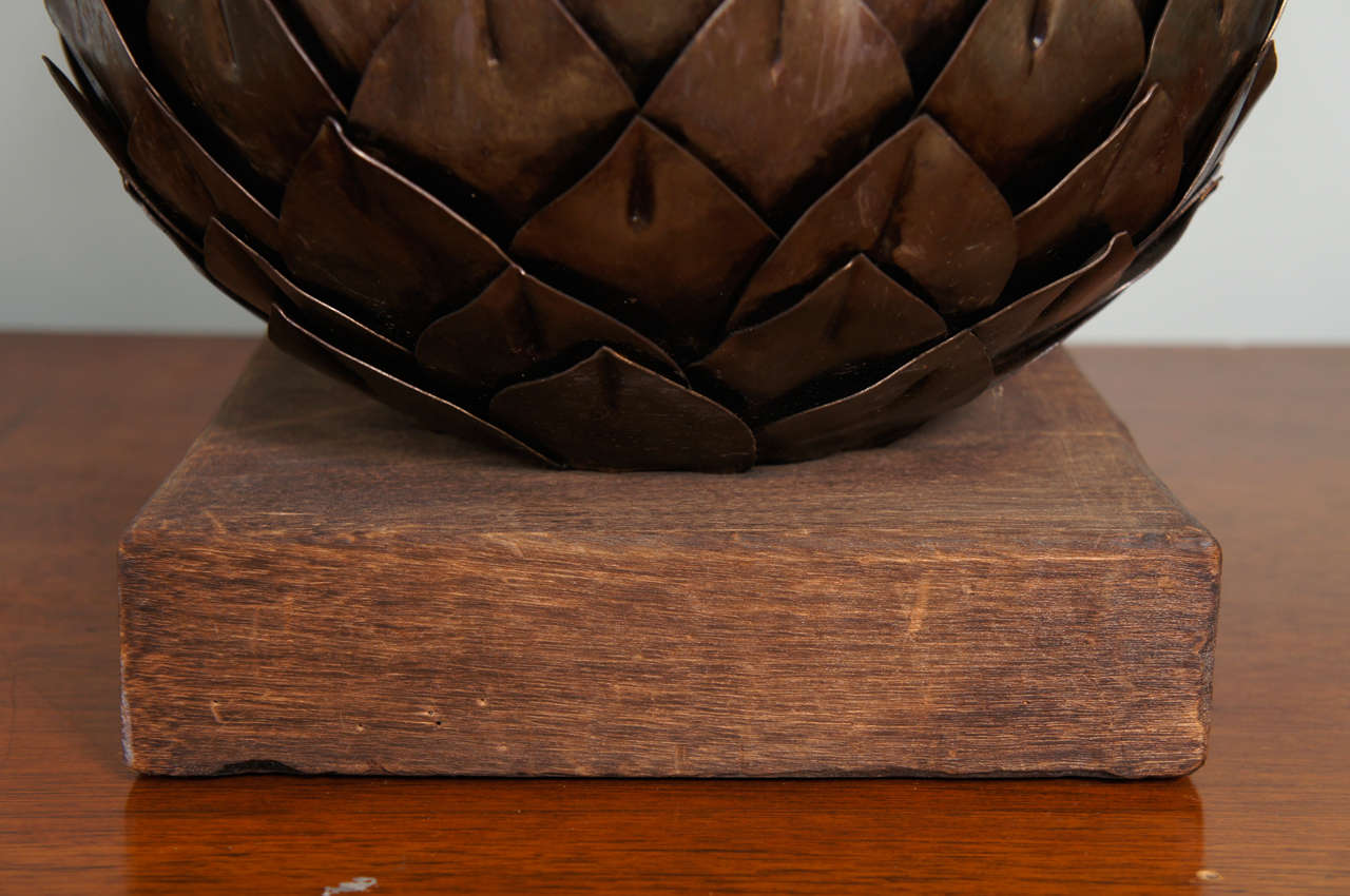 20th Century Wrought Metal Lamp with Artichokes and Sunflowers