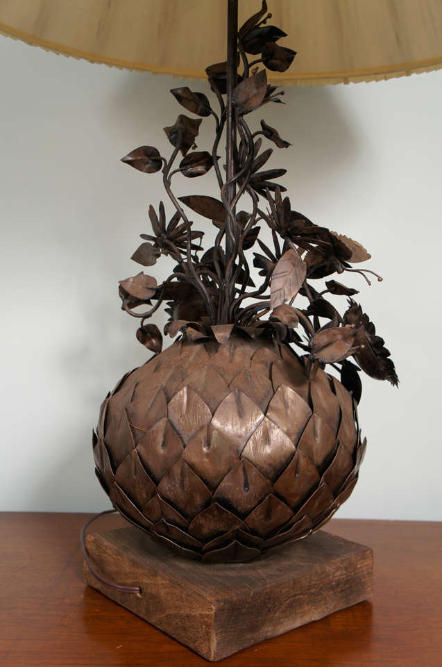 Wrought Metal Lamp with Artichokes and Sunflowers 4