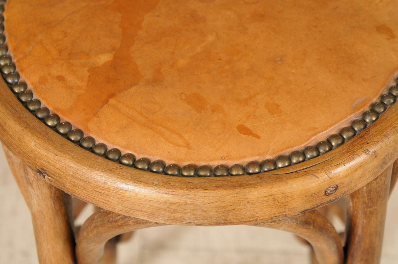 Continental Bentwood Bar Stool with Leather Seat In Excellent Condition In Hudson, NY