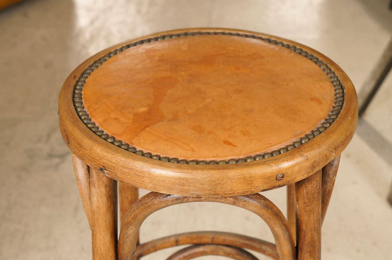 Continental Bentwood Bar Stool with Leather Seat at 1stDibs
