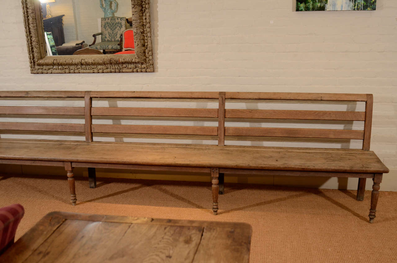 19th Century Extra Long English Carved Oak Bench