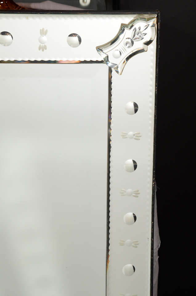 Italian Elegant Venetian Mirror with Reverse Etched Designs