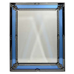 Rare and Opulent Cobalt and Smoked Grey Glass Venetian Mirror