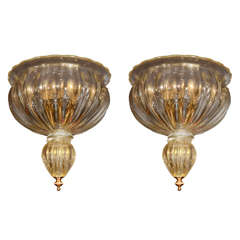 Pair of Elegant Classical Urn Murano Glass Sconces Attributed to Barovier & Toso