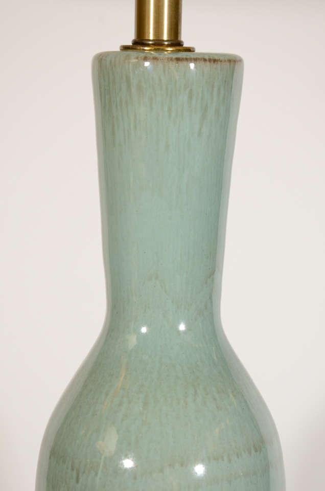 American Pair of Elegant Ceramic Lamps in Gradient Seafoam Glaze Finish