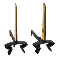 Retro Pair of Modernist Andirons Designed by Donald Deskey for Ward Bennet