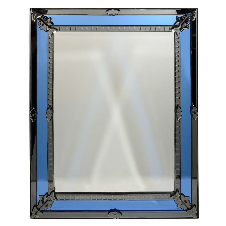Rare and Opulent Cobalt and Smoked Grey Glass Mirror at 1stdibs