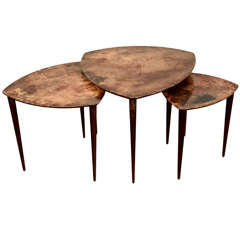 Aldo Tura Nesting Tables With Parchment Tops And Tapering Wood Legs