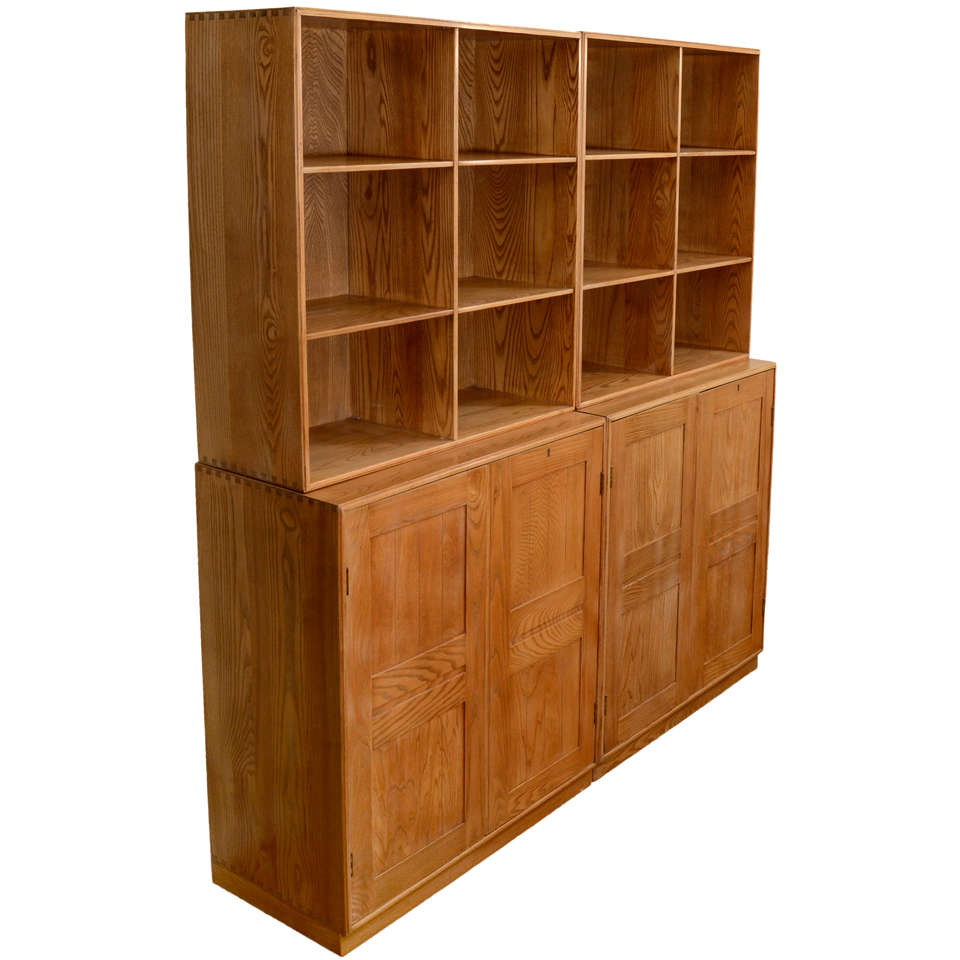 Modular solid oak storage system by Mogens Koch For Sale
