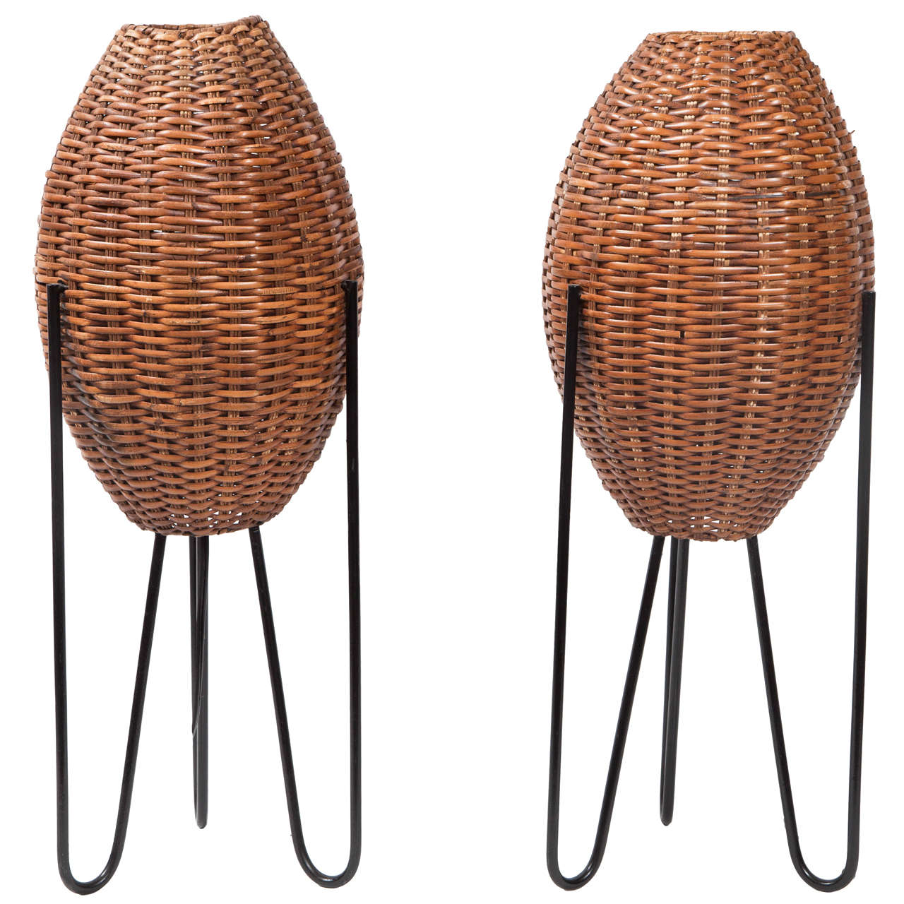 Paul Mayen Woven Tripod Hairpin Floor Lamps at 1stDibs