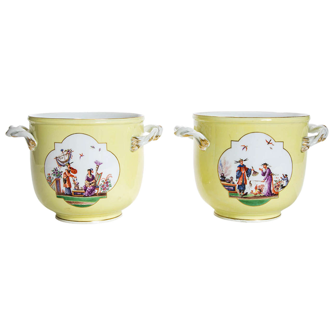 Pair of Meissen Yellow Ground Jardinieres Cachpots, 19th-20th Century For Sale