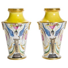 Pair of Yellow and White Ground Porcelain Vases, English, circa 1800