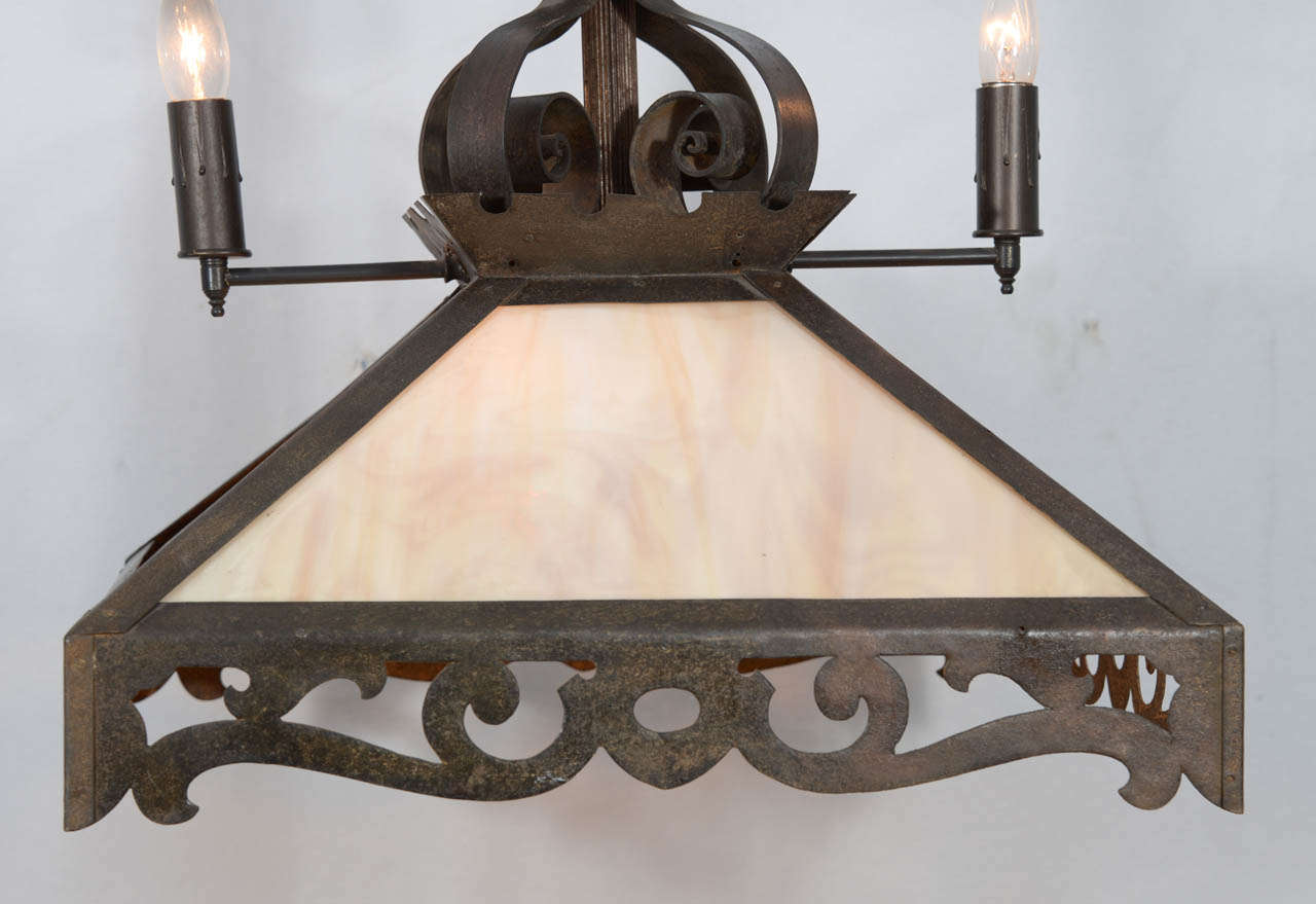 Arts and Crafts Combination Rustic Gas and Electric Slag Glass Chandelier For Sale