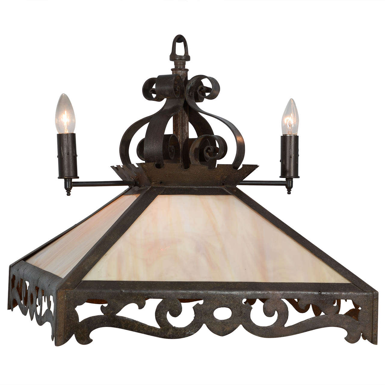 Combination Rustic Gas and Electric Slag Glass Chandelier For Sale