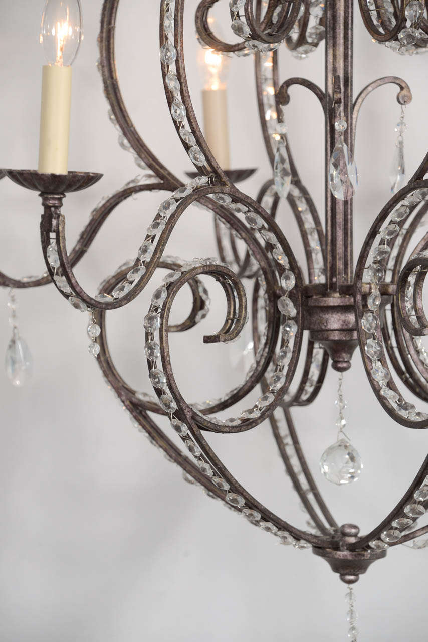 French Italian Crystal Eight-Light Chandelier with Soft Scrolling Arms For Sale