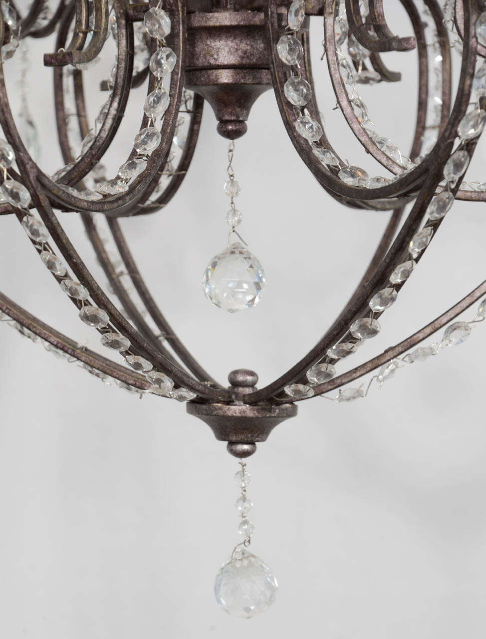 Bronze Italian Crystal Eight-Light Chandelier with Soft Scrolling Arms For Sale