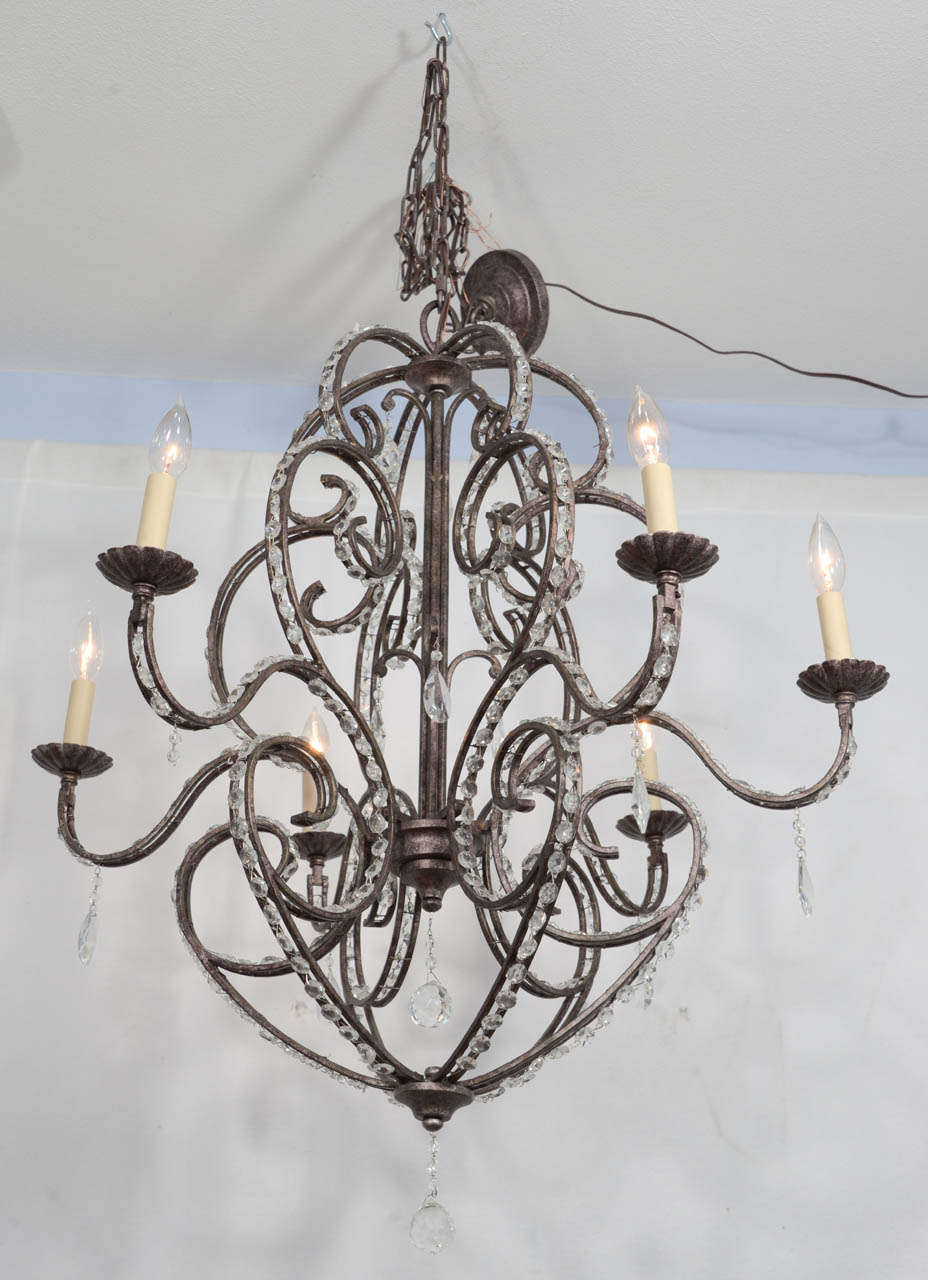 Italian Crystal Eight-Light Chandelier with Soft Scrolling Arms For Sale 1