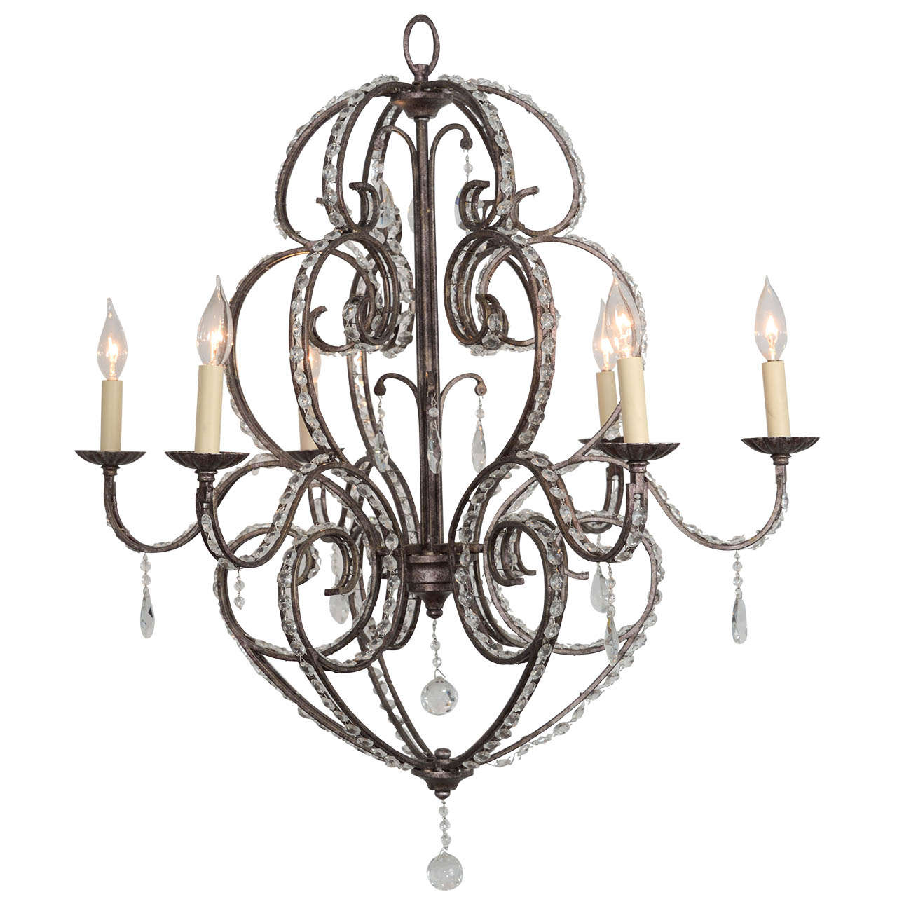 Italian Crystal Eight-Light Chandelier with Soft Scrolling Arms For Sale