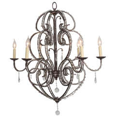 Italian Crystal Eight-Light Chandelier with Soft Scrolling Arms